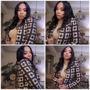 Black and Tan Geometric Blazer-Bx90825